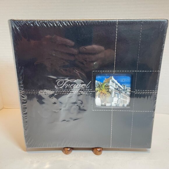 Black Faux Leather Photo Album with Picture Window and labeled Travel - Picture 8 of 8